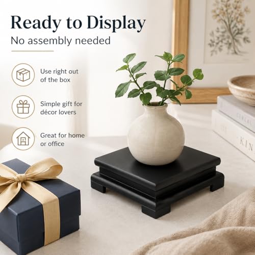 DECHOUS Square Wooden Display Stand Black - Wood Vase Pedestal Stand Display Base for Small Plant Pot, Buddha Statue, Fish Tank, Home Office Farmhouse Decoration, 6x2 Inch