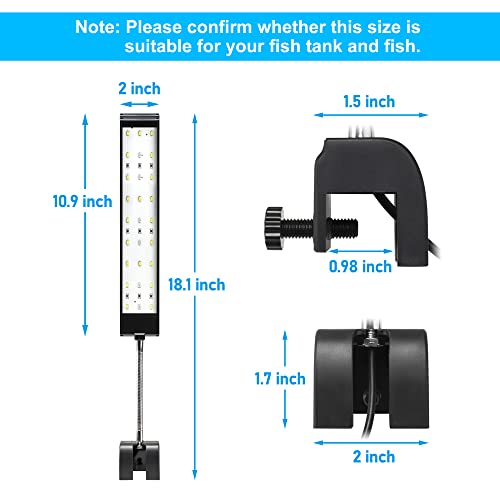 DaToo Aquarium Light Small LED Clip Light for Fish Tank 10W with Timer&Dimmer, 1 Yr Warranty - size: 10W (With Timer & Dimmer)