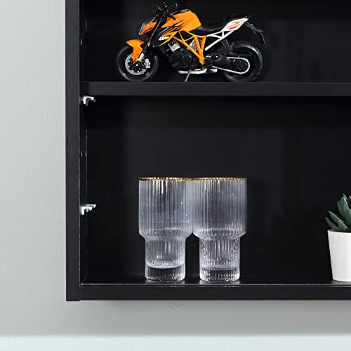 HOMCOM 5-Tier Display Cabinet, Glass Door Cabinet with Adjustable Shelves, Wall-Mounted Display Case for Playroom, Bedroom, Black - color: Black