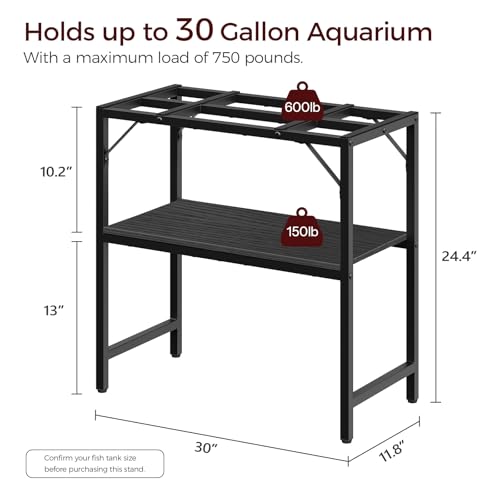 MAHANCRIS 30 Gallon Fish Tank Stand, Aquarium Stand with 2-Tier Storage Shelves, Heavy Duty Breeder Turtle Terrarium Stand Rack for Home Office, 30.0" L x 11.8" W x 24.4" H, Black FTBK3001 - color: Black, size: 30 Gallon