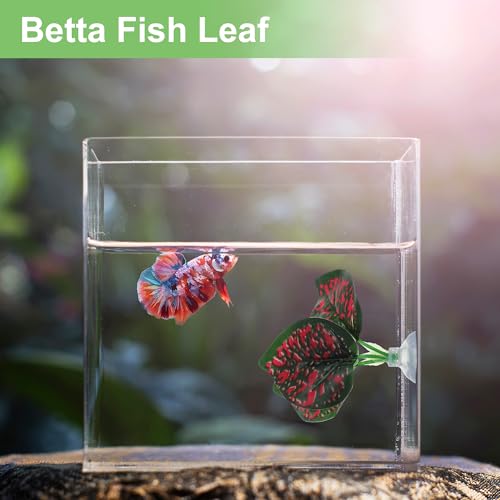 Betta Fish Leaf, Natural Habitat Simulation for Betta Spawnings Grounds, Betta Spawnings Leaves, Resting Bed, Three Leaves, Red Deep Green