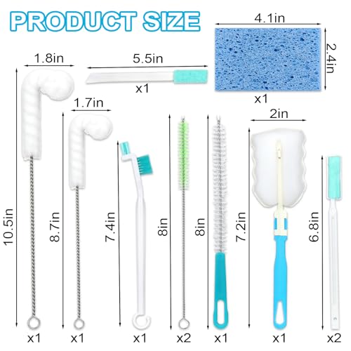 Palksky Ice Machine Cleaner Brush Sets, 10PCS Ice Maker Cleaning Tools - 9Pcs Nylon Bristles with 1Pcs Cleaning Sponge - color: B