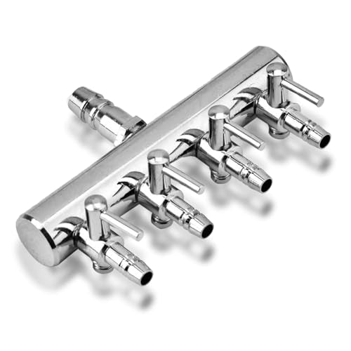 Joyzan Air Splitter Flow Control Valve, Aquarium Flow Gang Lever Pump Distributor 4 Way Stainless Steel Fish Tank Manifolds Multi Port T Shaped Line Metal Regulator Connector Airline Tubing Hose