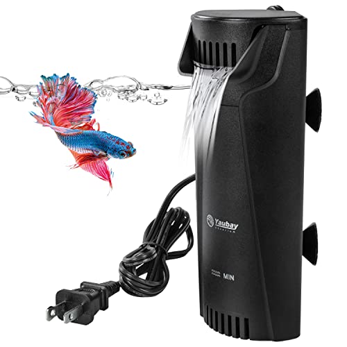Yaubay Quiet Internal Aquarium Filter, 3-Stage Bio-Filtration Low-Level Waterfall Small Power Filter with Protective Grate for Up to 10 Gallon Fish Turtle Shrimp Tank Filtration (Filter) (Filter) - style: Filter