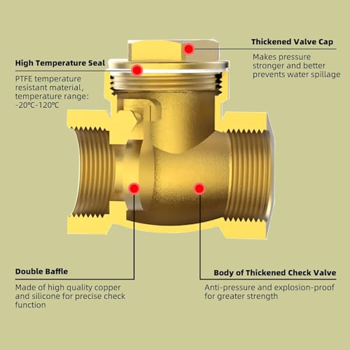 NPT Check Valve, 1-1/4" Female Horizontal Brass Check Valve for Water Backflow Prevention, Suitable for Sewage Pumps and Air Compressors, DN32 - size: 1-1/4inch（DN32）