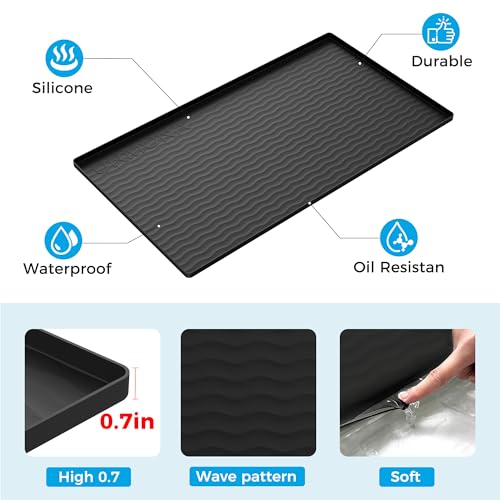 URMONA 19'' x 19'' Waterproof Silicone Under Sink Mat Cabinet and Counter Protector, Shelf Liner for Kitchen and Bathroom, Storage and Organizers, Litter Mat, Pet Cat Puppy Essentials（Black） - color: Black, size: 19"L x 19"W