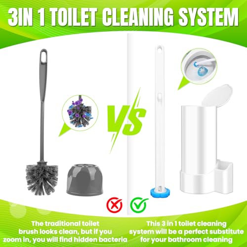 Disposable Toilet Brush, Toilet Wand Refills, Extended Handle with 54 Cleaner Refills Toilet Brush for Toilet Bowl Cleaners, Bathroom Cleaning(2-Set) - size: 2 Brush+54 Refills