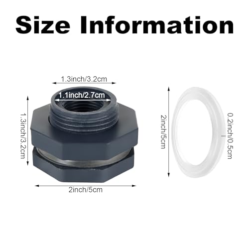 10PCS Bulkhead Fitting 1/2 inch Double Threaded Bulkhead Water Tank Connector PVC Bulkheads Fitting Threaded Thru-Bulk Pipe Fittings for Rain Barrels, Aquariums, Ponds, Water Tanks