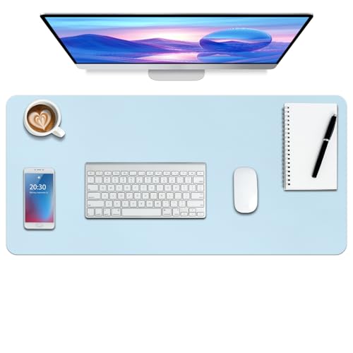Boutilon Leather Desk Pad Protector,Non-Slip Mouse Pad,Laptop Desk Pad,Office Mouse Mat,Waterproof Leather Desk Blotter,Desk Writing Pad for Office and Home (S-Light Blue,24"x 14") - color: Light Blue, size: S 24" x 14"