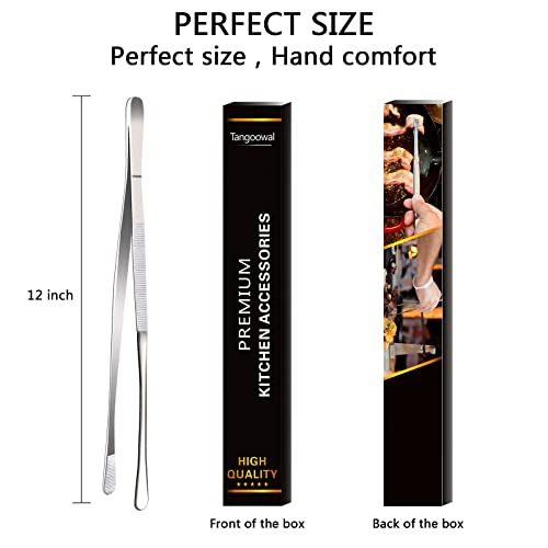 12-Inch Professional Kitchen & Cooking Tweezers Tongs - Stainless Steel Long Tweezer Tongs - BBQ,Plating,Multi-use - color: Silver