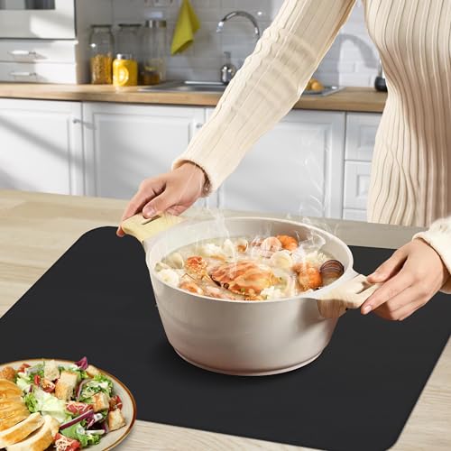 Silicone Mat for Kitchen Counter, Silicone Mat Trimable to Size (Black, 23.6×15.7inch-2PCS), BPA-Free Silicone Placemat, Heat-Resistant NonSlip Table Mat for Air Fryer, Countertop Protector Mat - color: Black, size: (L - 23.6''x 15.7‘’x 0.05'')