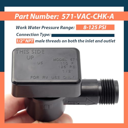 RV Vacuum Breaker Check Valve Fit for b&b Model 571 Check Valve,571-VAC-CHK-A Camper Trailer Flusher Check Valve Replace Leaking Vacuum Breaker on Black Tank System