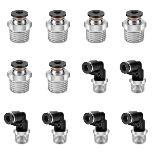 12 Pcs Push to Connect Fittings 5/32 Inch Tube OD x 1/4 Inch NPT Thread Pneumatic Male Straight and Elbow Quick Connect Air line fittings - size: 5/32"OD x 1/4"NPT