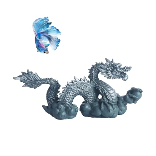 RUIAN Fish Tank Dragon Statue-Chinese Dragon Ornament for Aquarium Decor, Gray Blue Meditating Figurine Safe for Freshwater & Saltwater Tanks(Dragon) - color: Blue