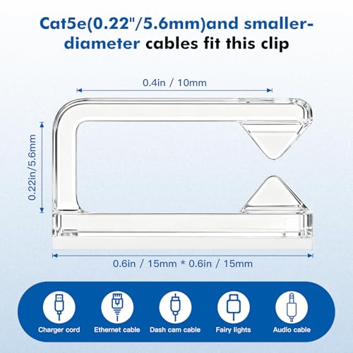 120 PCS Cable Clips, Small, Clear,Christmas Light Clips, Cable Management Wire Organizer Cord Holder for Under Desk, Car, Wall, TV PC Ethernet Cable - color: Clear, size: 3/8"-120PCS
