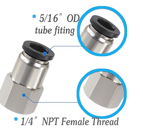 5/16 Air hose fittings, Push to Connect Air fittings Female Straight 5/16 Inch Tube OD x 1/4 NPT Thread Fitting (Pack of 10) - size: OD 5/16 - NPT 1/4, style: Female thread