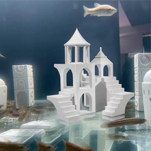Aquarium Undergravel Fish Tunnel Hide Cave Corner Castle Tank Decorations Under Gravel Viewing Tunnel Fish & Shrimp Cave for Aquarium Hideout(Light Gray,Style C) - color: Light Gray, style: Style B