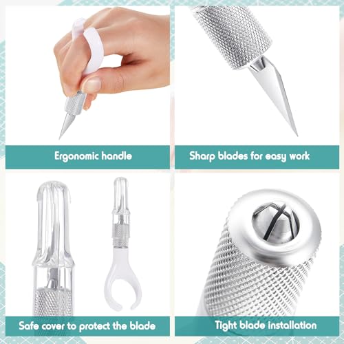 8 Set Fingertip Craft Knife 4.2 Inch Finger Detail Knife with Blades Ergonomic Hobby Handle with Finger Grip Cutting Tool for Precision Cutting and Trimming, 20 Pcs Blades
