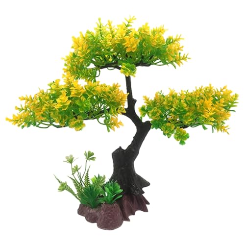 Aquarium Artificial Plants Decor, Cherry Blossom Tree with Grass Set, Pink Plastic, 9.44x3.54x2.75 Inches, for Nature Underwater Landscape (Light Green) - color: Light Green