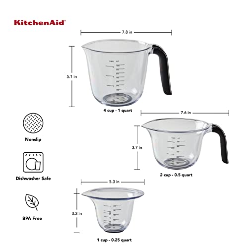 KitchenAid KQ298OSOBA Gourmet Set of 3 Measuring Jugs, Onyx - color: Black, size: Set of 3, style: Straight