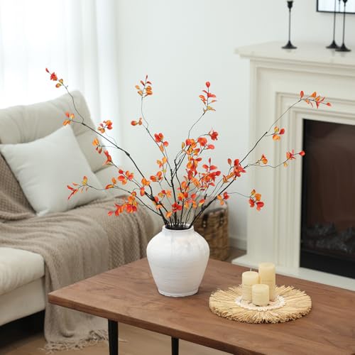 mizii Fall Decor 5pcs Artificial Greenery Stems 38in Realistic Faux Ficus Branches Long Stem with Leaves Fake Plants Branches Fall Decoration for Vase Table Centerpieces Home Indoor Decor (Fall) - color: Fall