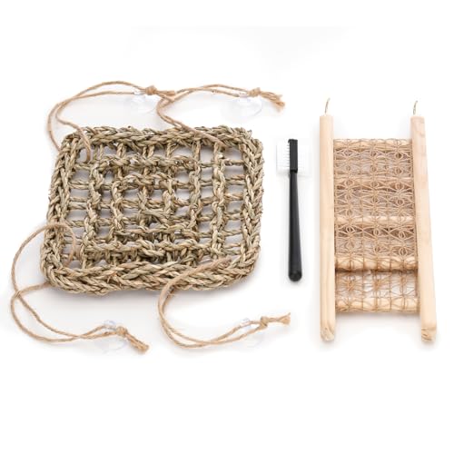 CHALEEMANG Hermit Crab Toys - Seagrass Hammocks and Ladder Bridges Set With Small Brush - Aquarium Accessories and Decorations for Tanks