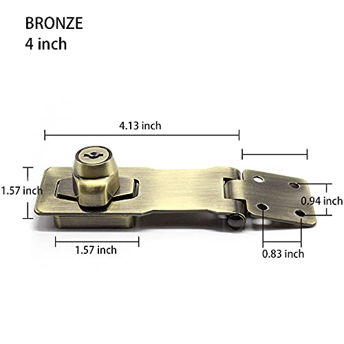 2 Packs Keyed Hasp Locks Twist Knob Keyed Locking Hasp for Small Doors, Cabinets and More,Stainless Steel Steel, Hasp Lock Catch Latch Safety Lock Door Lock with Keys (4inch, Bronze) - color: Bronze, size: Straight 4 Inch
