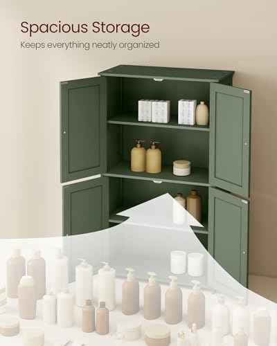 VASAGLE Floor Storage Cabinet, Shaker Cabinet with 2 Adjustable Shelves, 4 Doors, Tall Freestanding Organizer Unit, for Kitchen Bathroom Living Room, Forest Green UBBC553CH01S - color: Forest Green, style: 4 Doors（42.7"）