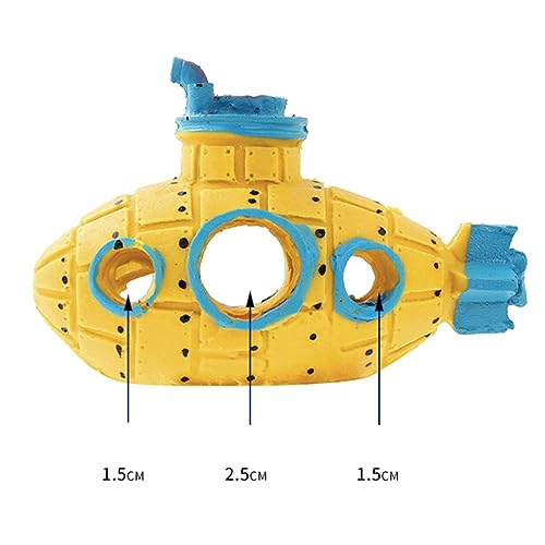 Saim Little Cute Retro Submarine Aquarium Decoration,Cave Landscaping Ornament for Shrimp Shelter Betta Cichlid Goldfish Hermit Crabs Fish Tanks Fish Toy - Yellow