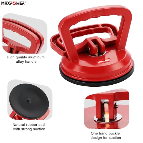 MAXPOWER Glass Suction Cups, 2-Piece Aluminum Vacuum Suction Cup Lifter for Replace Windshield Tile Marble Floor, 110 Lbs Load Capacity, 4.7" Suction Pad