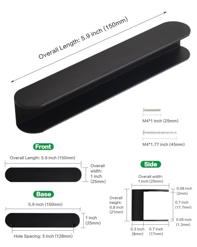 5 Pack Stick On Drawer Pulls 6 Inch Black Adhesive Handles for Kitchen Cabinets Dresser Handles Bathroom Vanity Pulls Furniture Aluminum Metal Handle - color: C-Matte Black, size: 6 Inch