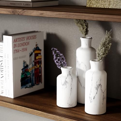 Creative Scents White Marble Look Vases Home Decor - Vase Set of 3 - Perfect for Holding Pampas Grass, Dried/Fresh Flowers, Vases for Your Kitchen, Bedroom, Office, Living/Dining Room, or Shelf Decor - color: Matte White Marble Look