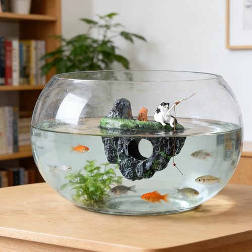 Aquarium Floating Island, Aquarium Decor, Cat Fishing Fun Fish Tank Decorations, Aquarium Cave Fish Hideout for Betta Goldfish Shrimp