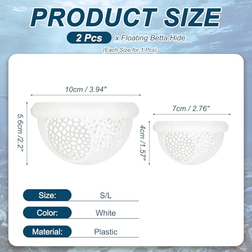 2Pcs Floating Betta Hammock Shrimp Shelter Betta Shrimp Feeder 3D Printed Fish Tank Accessories (S/L, White) for Small Aquarium Safe Rest - color: White