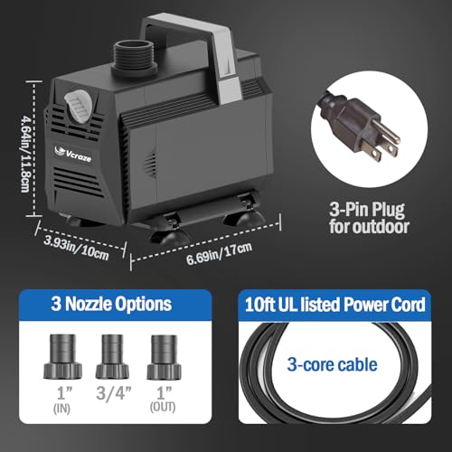 Submersible Water Pump 1050GPH/55W Fountain Pumps with Flow Control, Pond Pump Submersible Outdoor with 10ft 3-Core Power cable for Hydroponics, Aquarium, Waterfall, Statuary, Water feature - size: 1050GPH