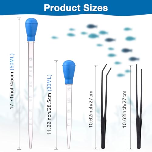 2Pcs Long Turkey Baster for Aquarium, with 2Pcs Feeding Long Tweezers Coral Feeder Kit for Aquarium Marine Fish Reef Aquatic Plant Spider Snake Lizard (Blue) - color: Blue(Coral Feeder+Stainless Steel Tweezer), size: 4pcs