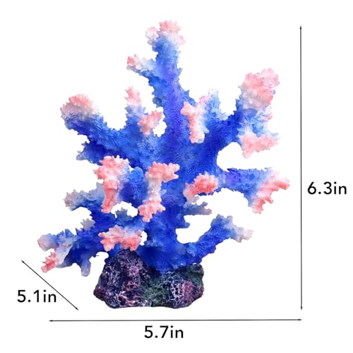 Premium Coral Reef Ornament - Lifelike Artificial Coral Decor for Saltwater & Freshwater Aquariums | Hand-Painted Blue, Aquarium-Safe Polyresin (5.7"×5.1"×6.3") - color: Blue