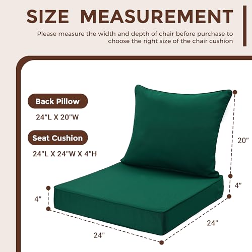 FUNHOME Outdoor Seat Cushion Set 24 x 24 x 4 Inch,Water Resistant Outdoor Chair Cushions for Patio Furniture,Thick Deep Seating Pads for Outside Chair Sofa Couch, Dark Green - color: Dark Green