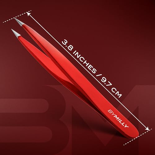 Pointed Tweezers | High Carbon Stainless Steel Needle Nose | Fine Point Precision Hair Removal | Perfectly Aligned & Hand-Filed Sharp | Red - color: Red