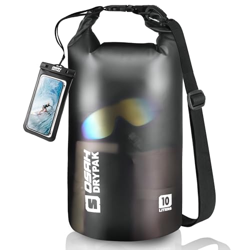 Waterproof Dry Bag, 5L/10L/20L/30L/40L Roll Top Lightweight Storage Backpack with Phone Case for Women & Men, Floating Waterproof Sack for Travel, Swimming, Kayaking, Paddle Board, Camping & Beach - color: BLACK CLEAR, size: 10L