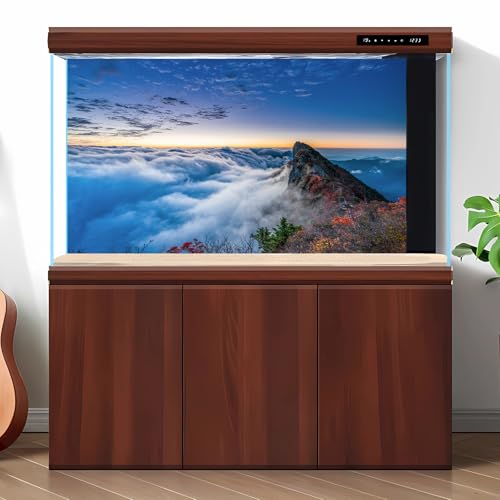 Misty Mountains Reptile Tank Background Mountain Peak Mesmerizing Sky Aquarium Background Rocks Sandstone Reptile Enclosure Backgrounds Trees Lush Clouds Foggy Mountain Fish Tank Backgrounds 24x12in - color: Navy Blue, size: 24(W)x12(H)inches/ 60(W)*30cm(