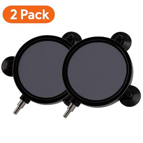 SLOCME 4 Inch Aquarium Air Stone 2 Pack – Round Oxygen Diffuser with Suction Cups, Produces Fine Bubbles for Fish Tank, Hydroponics & Aquatic Plants