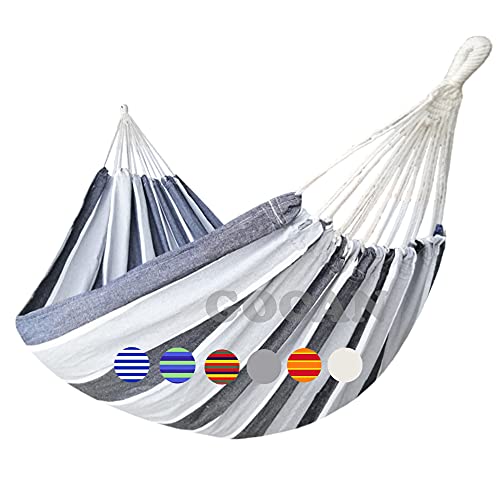 GOCAN Brazilian Double Hammock 2 Person Extra Large Canvas Cotton Hammock for Patio Porch Garden Backyard Lounging Outdoor and Indoor (Gray Stripe) - color: Gray Stripe
