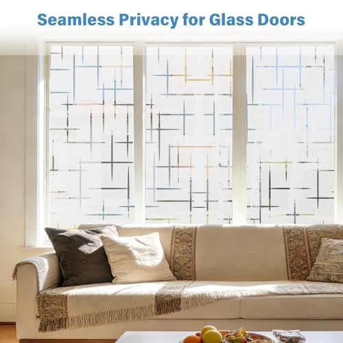 Finnez Frosted Window Film Non-Adhesive, Frosting Privacy Film for Glass Windows, Self Static-Cling Decorative Window Cling for Home Office UV Protection Cross Pattern 17.5 x 78.7 inches - color: Cross Pattern, size: 17.5 x 78.7 inches