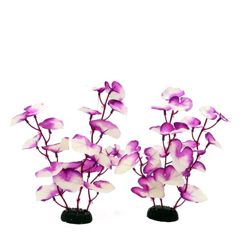 Silk Aquarium Plants for Betta Fish Tank, 2 Pcs 8 Inch Small Silk Aquarium Plant Aquatic Water Grass Decoration,Purple-White - color: Purple-white