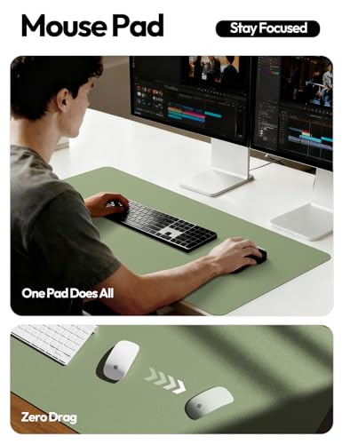 YSAGi PU Leather Desk Pad Protector – Non-Slip Waterproof Desk Mat for Office & Home, Easy Clean Large Mouse Pad & Laptop Writing Blotter 23.6"x13.8" Bamboo Green - color: Bamboo Green, size: 23.6" x 13.8"