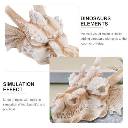 Yardwe Dinosaur Skull Statue 8.66In Resin Dragon Skull Aquarium Decor Desktop Courtyard Ornament Fish Tank Reptile Accessory