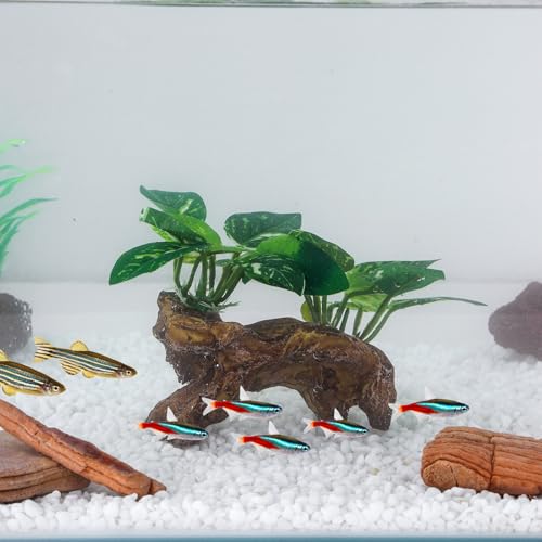 Artificial Aquarium Ornaments Silk Leaf Betta Fish Tank Decoration Driftwood Cave Decor for Reptiles Plants Driftwood Accessories