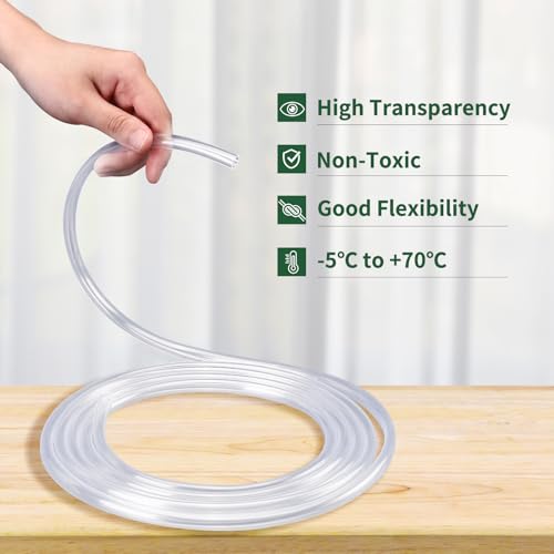 10 Feet - 1/4" ID x 3/8" OD Clear Vinyl Tubing, Translucent Plastic PVC Tubing Hose Pipe for Water Air Pump