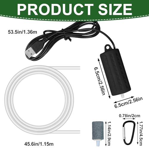 Aquarium Air Pump USB Air Pump Mini Aquarium Air Pump Ultra Quiet Fish Tank Air Pump Energy Saving Oxygen Bubbler Includes Aquarium Oxygen Tube + Air Stones 1W - color: Black
